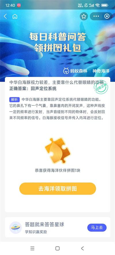 中华白海豚眼睛视力较弱，主要依靠什么代替眼睛的功能