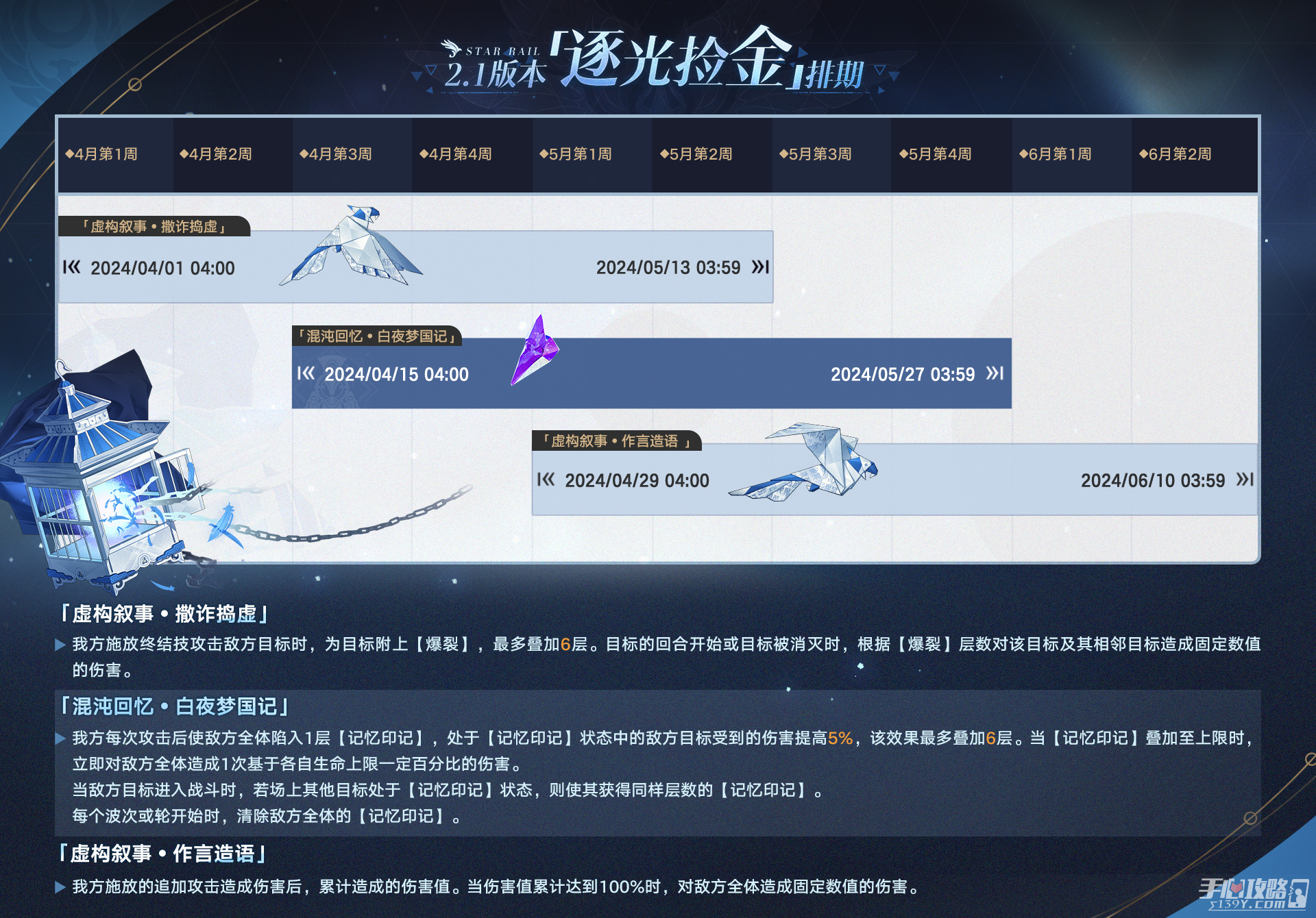 崩坏星穹铁道2.1版本「逐光捡金」的排期表
