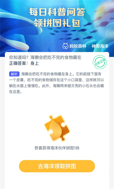 你知道吗？海獭会将吃不完的食材藏在